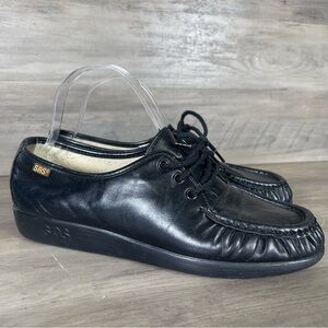 SAS Womens 9 Black Siesta Lace Up Leather Comfort Walking Cushioned Insole Shoes